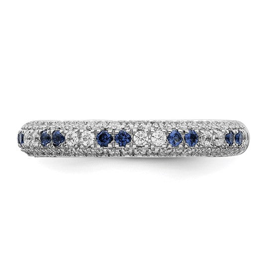 Anillo de Oro Blanco de 14k con Zafiros Azules Pulidos y Diamantes