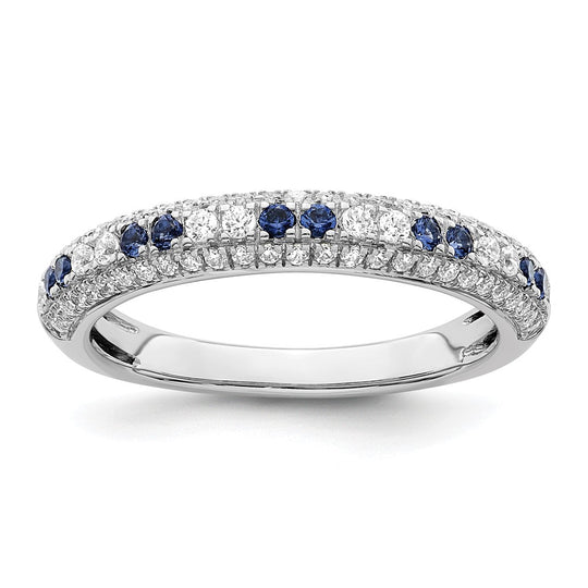 Anillo de Oro Blanco de 14k con Zafiros Azules Pulidos y Diamantes