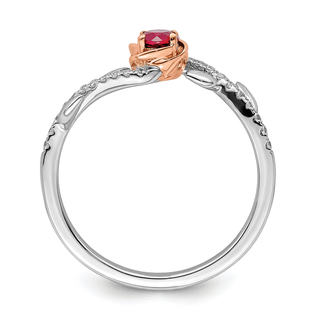 Anillo Pulido Bicolor de Rubí Rosa y Diamante en Oro de 14k