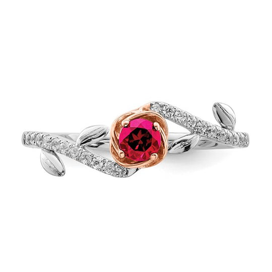 Anillo Pulido Bicolor de Rubí Rosa y Diamante en Oro de 14k