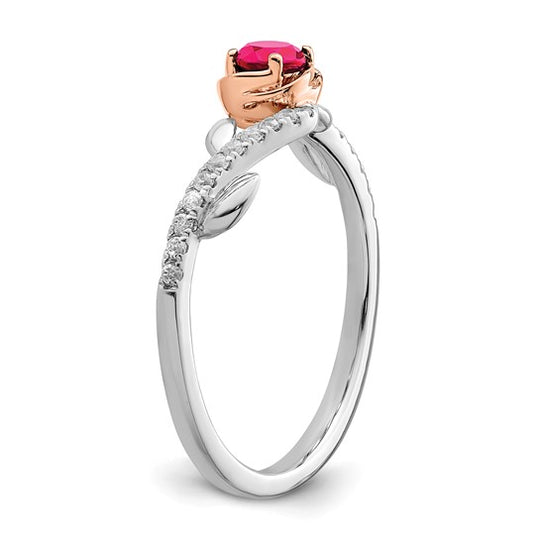 Anillo Pulido Bicolor de Rubí Rosa y Diamante en Oro de 14k