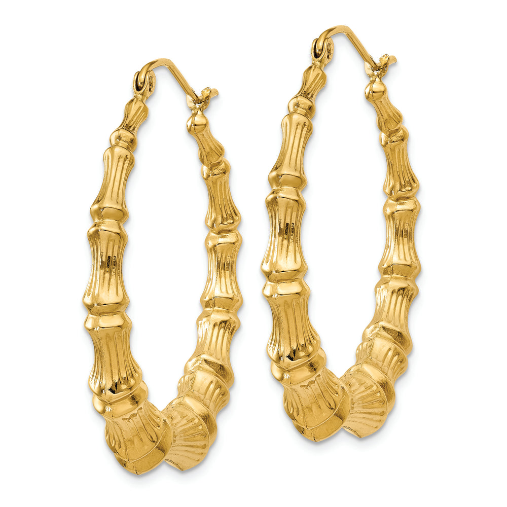 Aretes Tipo Argolla de Bambú Pulido de 14k