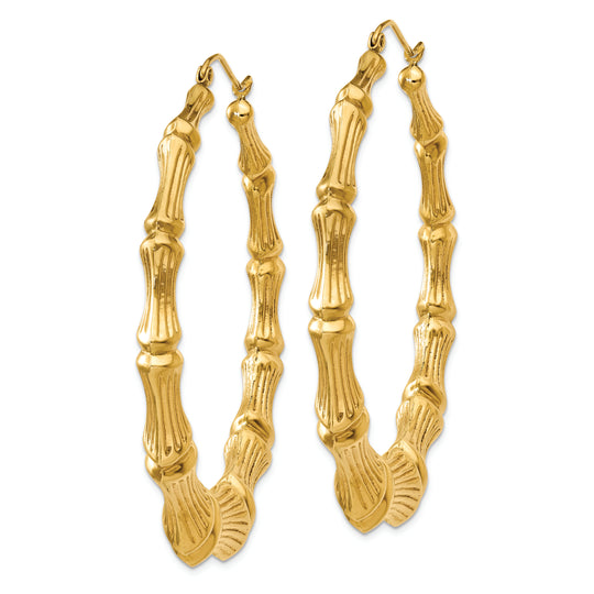 Aretes Tipo Argolla de Bambú Pulido en Oro de 14k