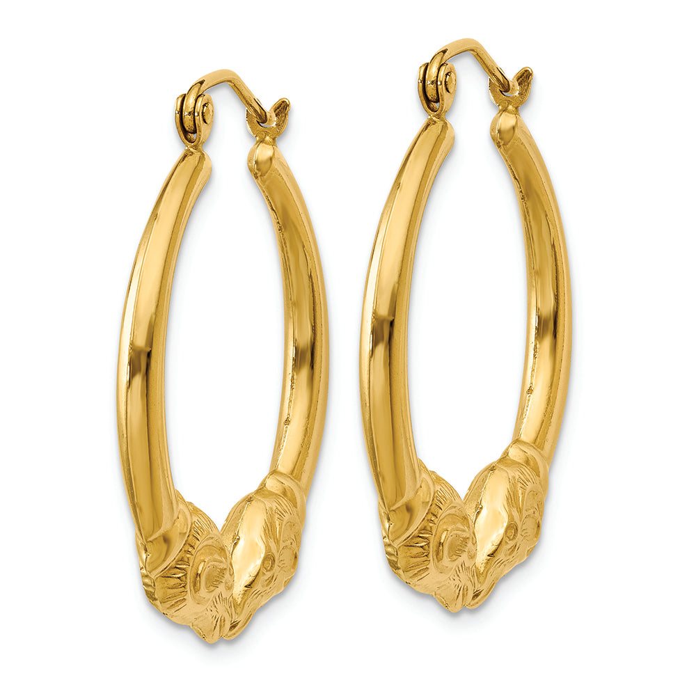 Aretes Tipo Argolla de Carnero Pulidos en Oro de 14k