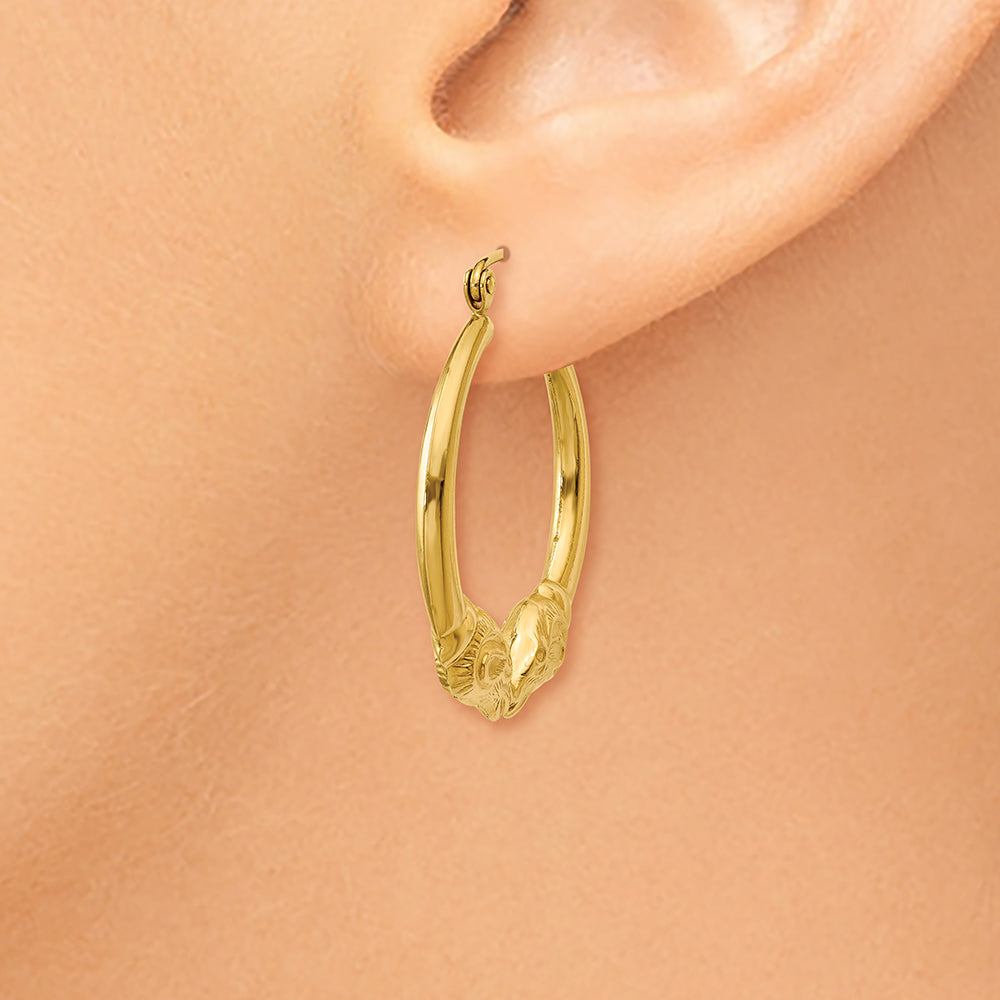 Aretes Tipo Argolla de Carnero Pulidos en Oro de 14k