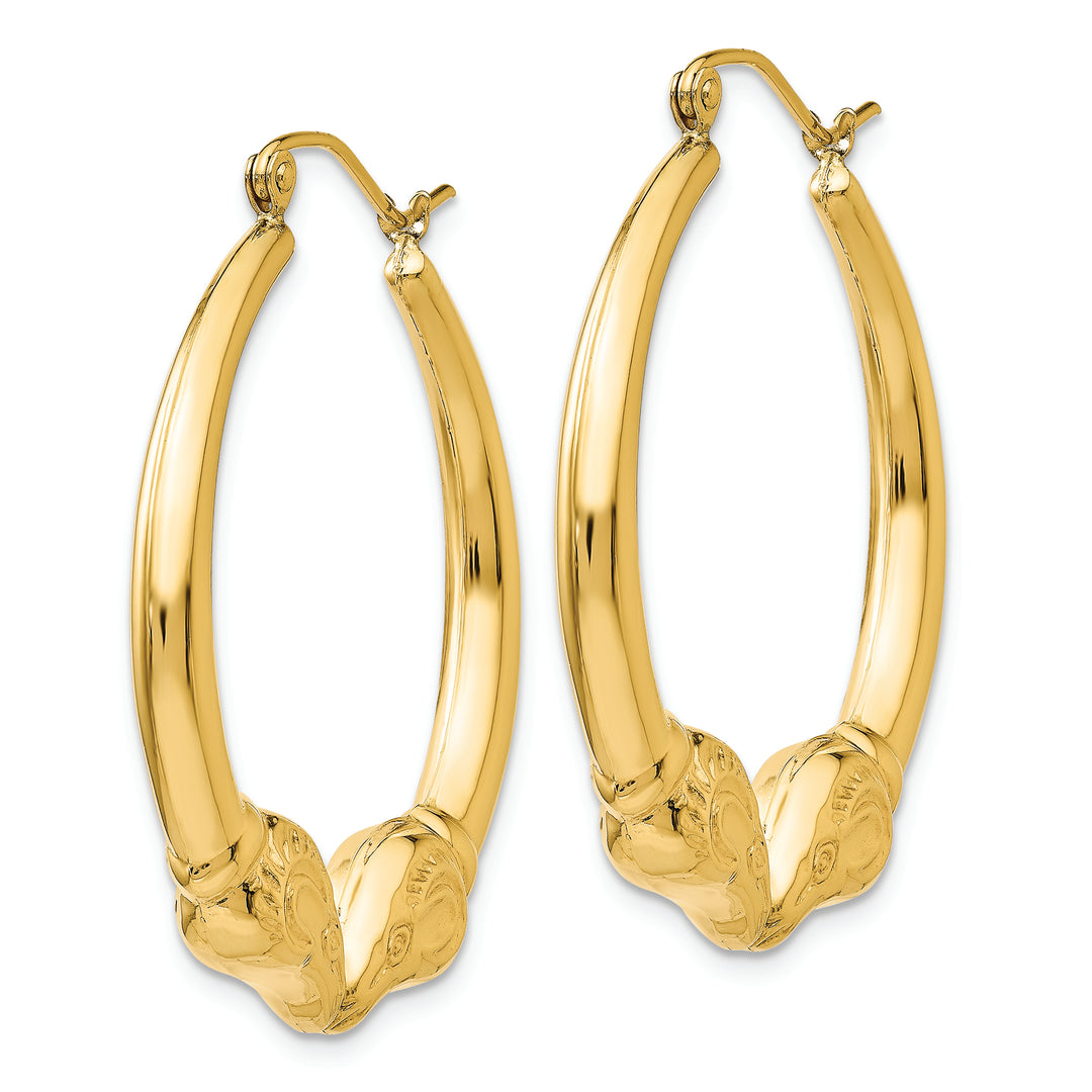 Aretes Tipo Argolla de Carnero Pulidos en Oro de 14k