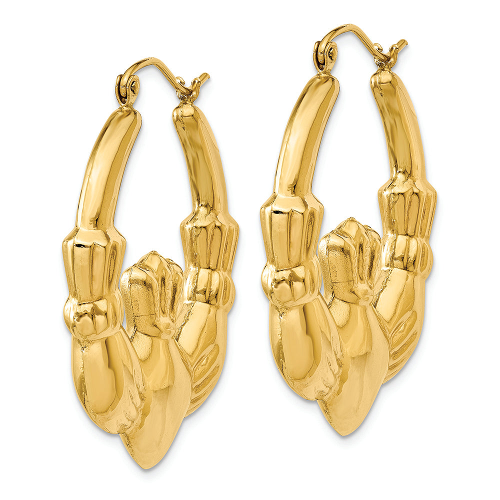 Aretes Tipo Argolla Claddagh Pulidos en Oro de 14k