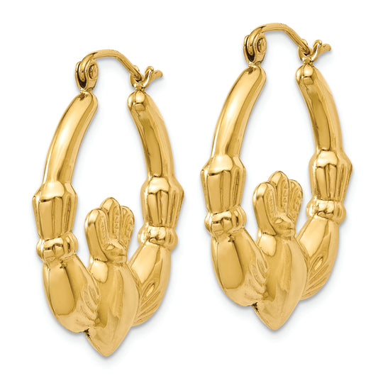 Aretes Tipo Argolla Claddagh Pulidos en Oro de 14k