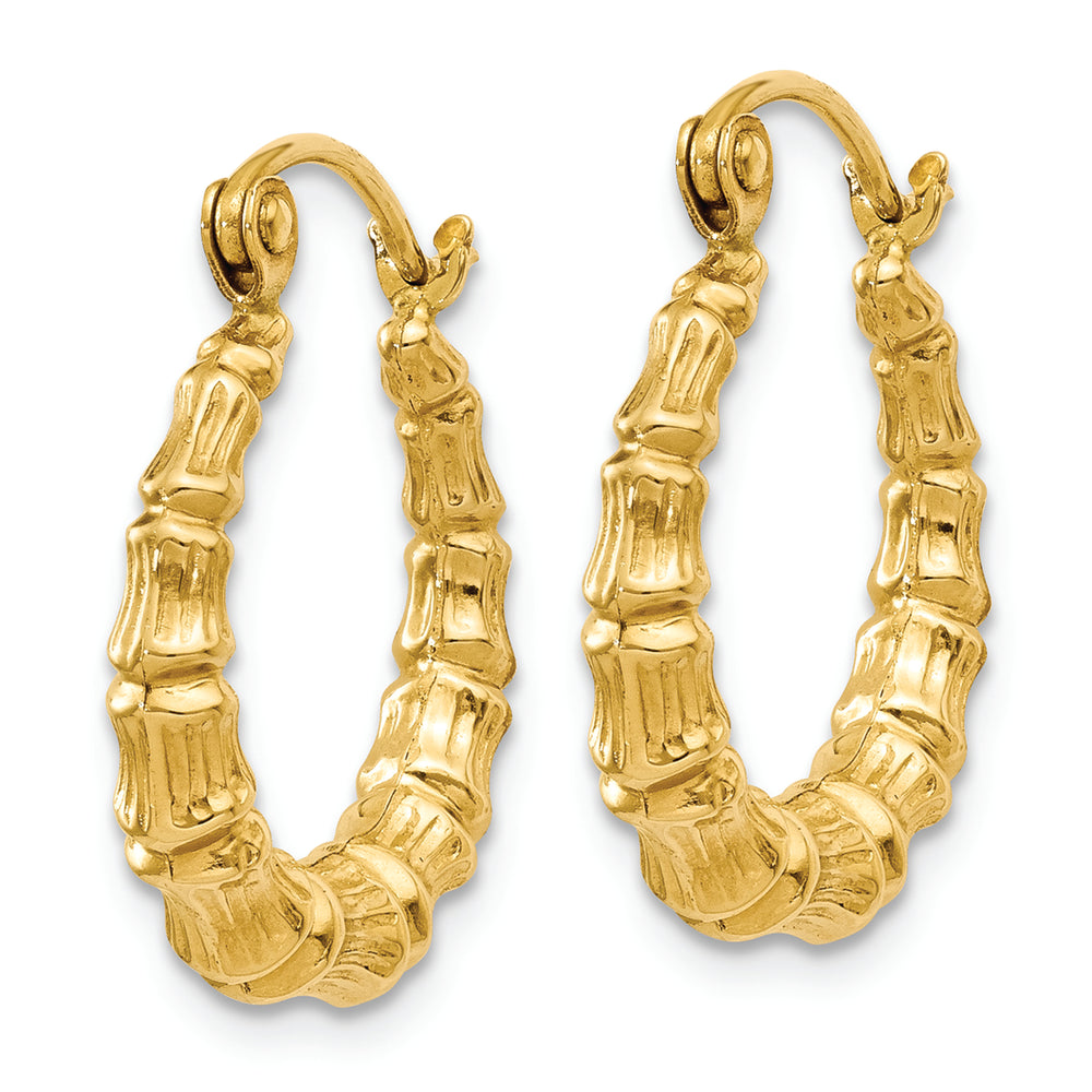 Pendientes de Aro Hueco con Diseño de Bambú en Oro Amarillo de 14K Pulido