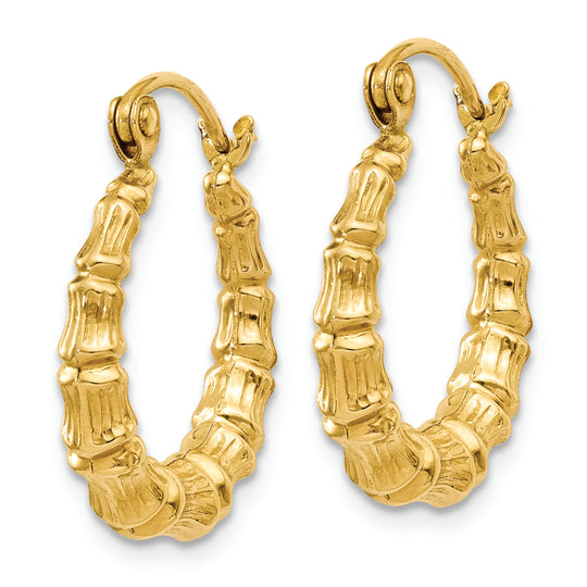 Pendientes de Aro Hueco con Diseño de Bambú en Oro Amarillo de 14K Pulido