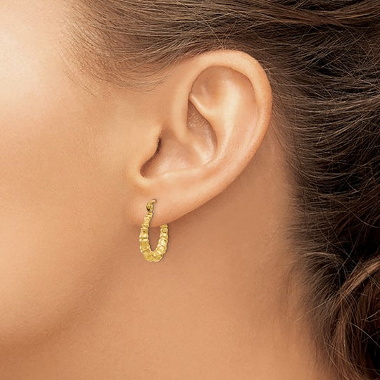 Pendientes de Aro Hueco con Diseño de Bambú en Oro Amarillo de 14K Pulido