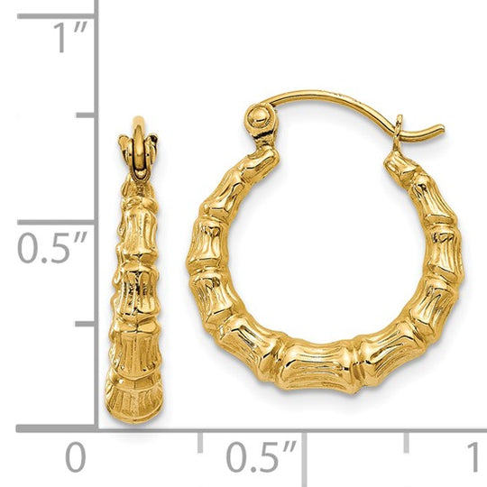 Pendientes de Aro Hueco con Diseño de Bambú en Oro Amarillo de 14K Pulido