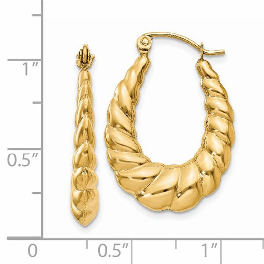 Pendientes de Aro Hueco Retorcido en Oro Amarillo de 14K Pulido