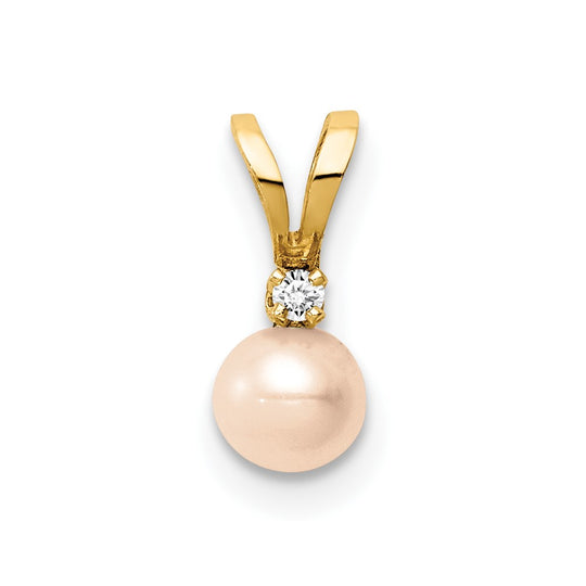 Colgante de Perla Cultivada de Agua Dulce Rosa y CZ en Oro de 14k Madi K (4-5mm)