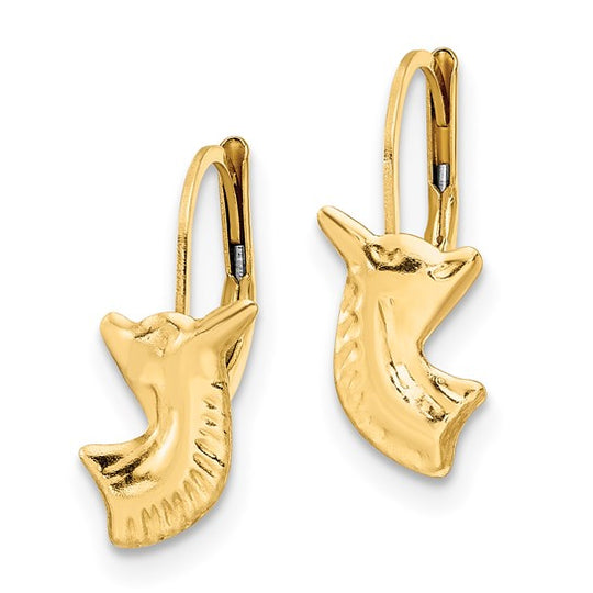 Aretes Colgantes de Caballo Pulidos de 14K para Niñas (Izquierda y Derecha)