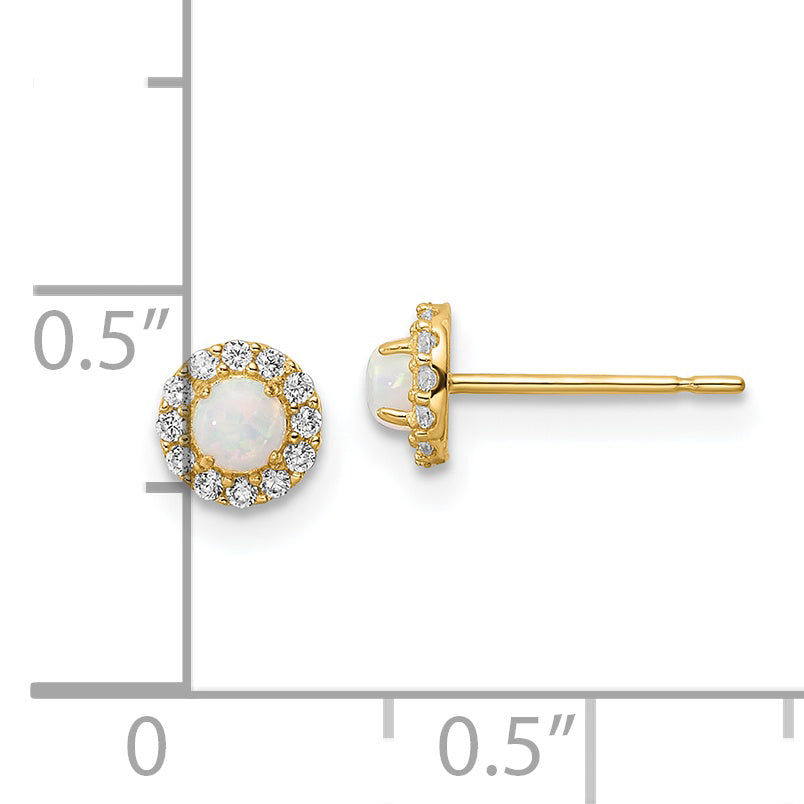 Aretes de Ópalo Creado y Circonia Cúbica (CZ) en Oro Amarillo de 14k (Madi K)