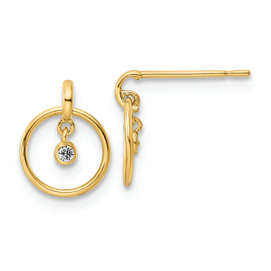 Pendientes Colgantes Infantiles Madi K de Oro Amarillo de 14k con Zirconia Cúbica (CZ)