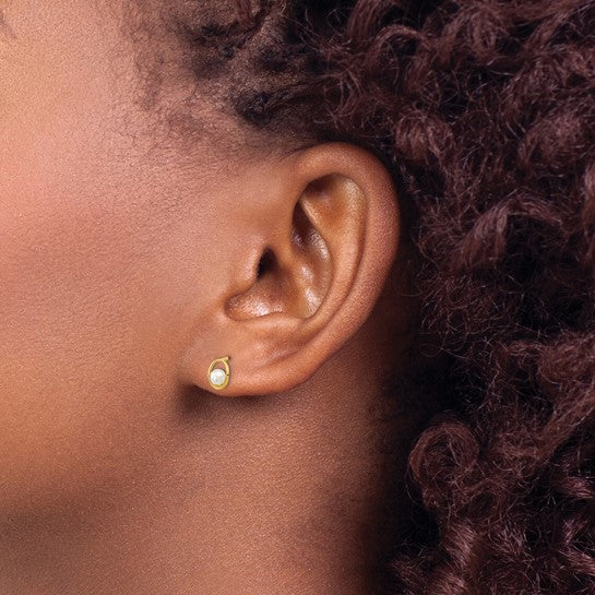 Aretes de Poste Madi K en Oro Amarillo de 14k con Perla Cultivada de Agua Dulce y Diseño Ovalado Pulido