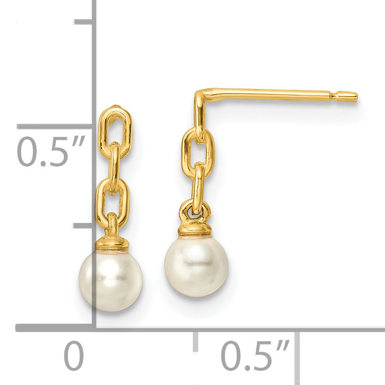 Pendientes Colgantes de Oro Amarillo de 14k con Perlas Acrílicas Pulidas de 4mm