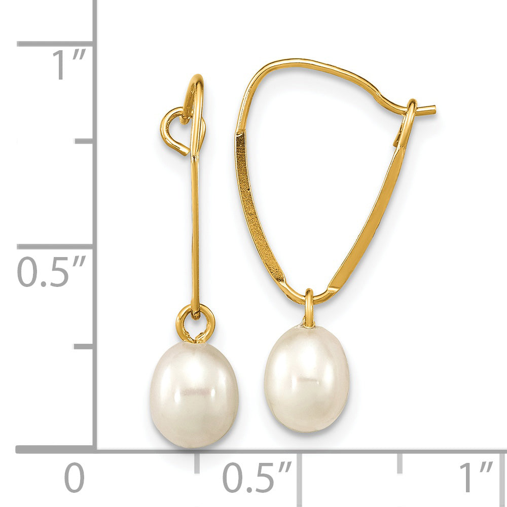 Pendientes Colgantes de Perlas de Agua Dulce Rice de 6-7 mm en Oro Amarillo de 14k