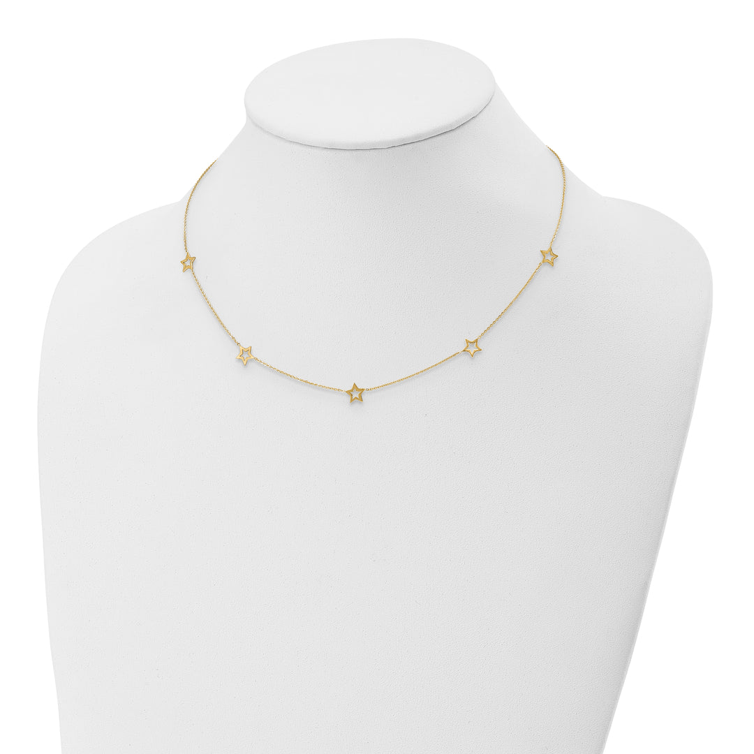 Collar de Oro Amarillo de 14K con Estrella y Extensión de 2 pulgadas