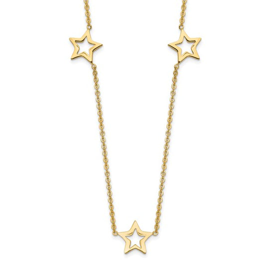 Collar de Oro Amarillo de 14K con Estrella y Extensión de 2 pulgadas