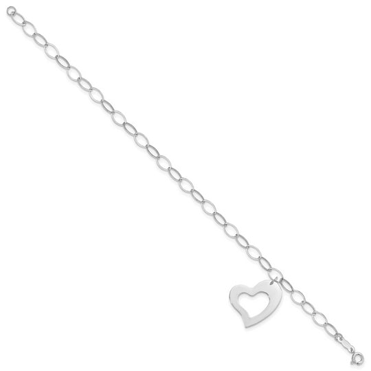 Pulsera de corazón colgante de oro blanco de 14 k