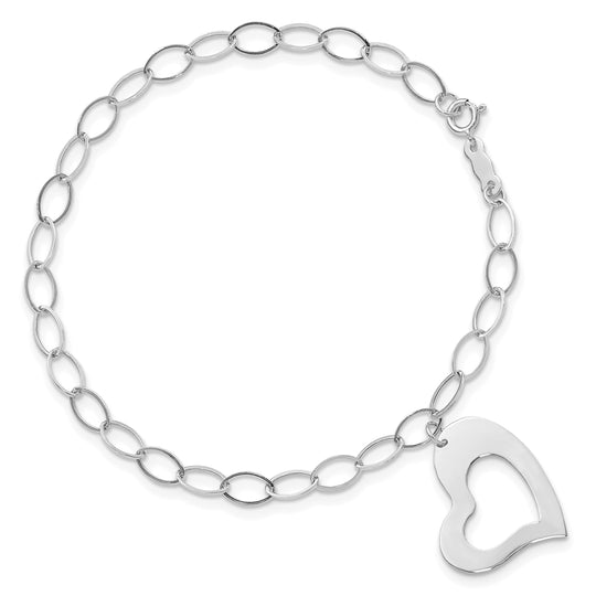 Pulsera de corazón colgante de oro blanco de 14 k