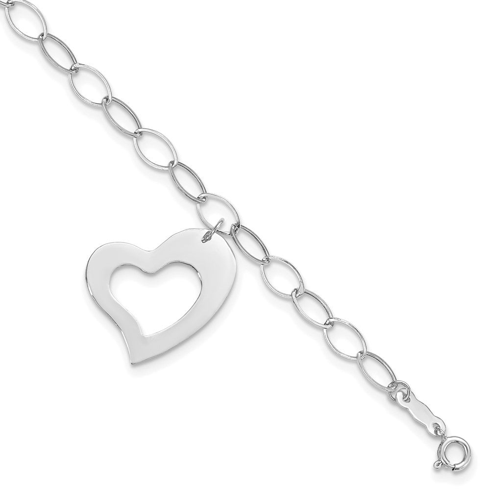 Pulsera de corazón colgante de oro blanco de 14 k