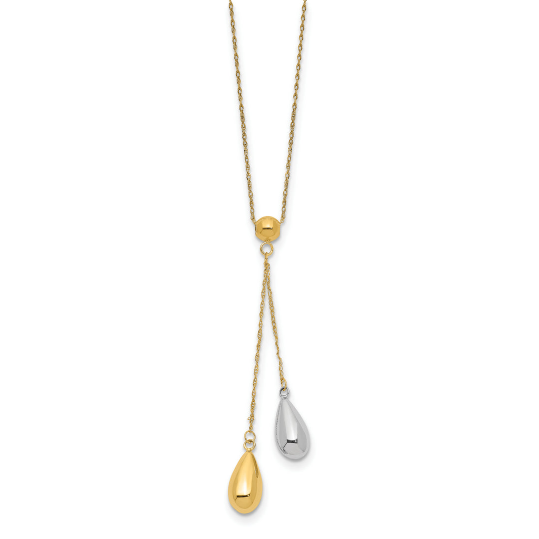 Collar Lariat con Gota Hinchada en Oro Amarillo y Blanco de 14K