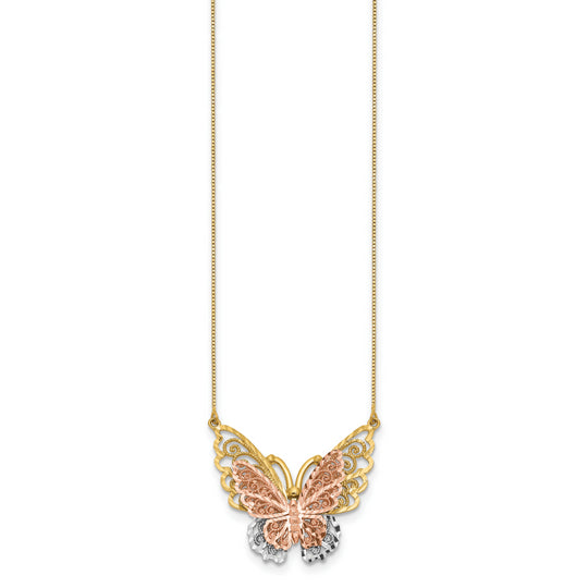 Collar de Mariposa en Oro Amarillo y Rosa de 14K con Rodio