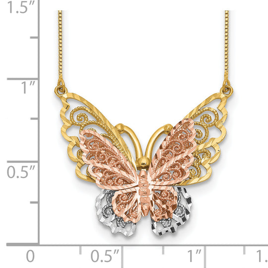 Collar de Mariposa en Oro Amarillo y Rosa de 14K con Rodio