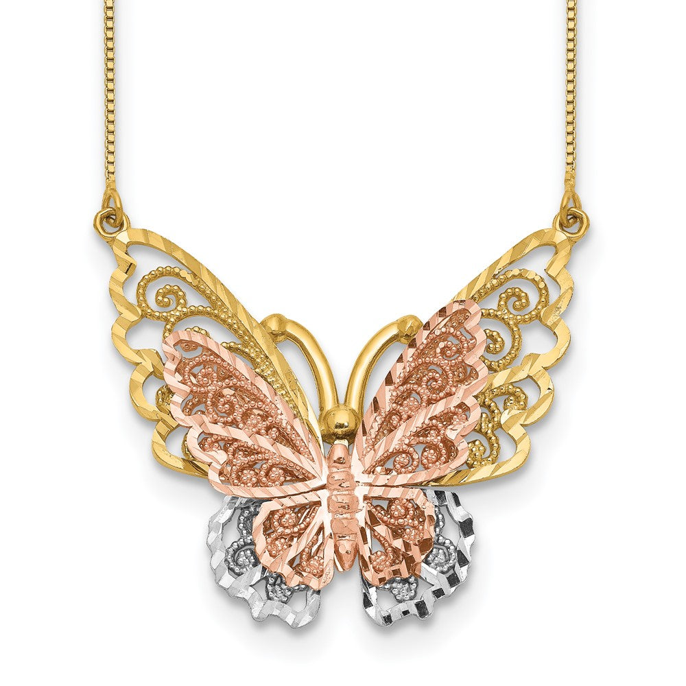 Collar de Mariposa en Oro Amarillo y Rosa de 14K con Rodio