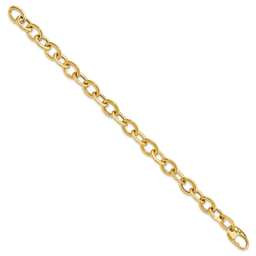 Pulsera de eslabones ovalados de lujo pulido de 14 k