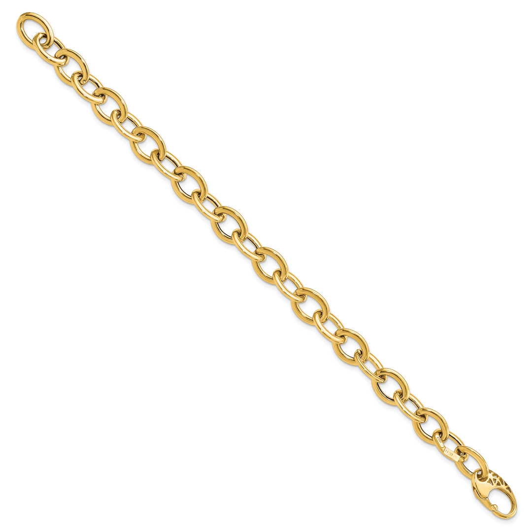 14K Pulida Pulsera de Enlace Ovalado Elegante