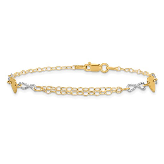 Brazalete de Corazón e Infinito Pulido en Oro Bicolor de 14k