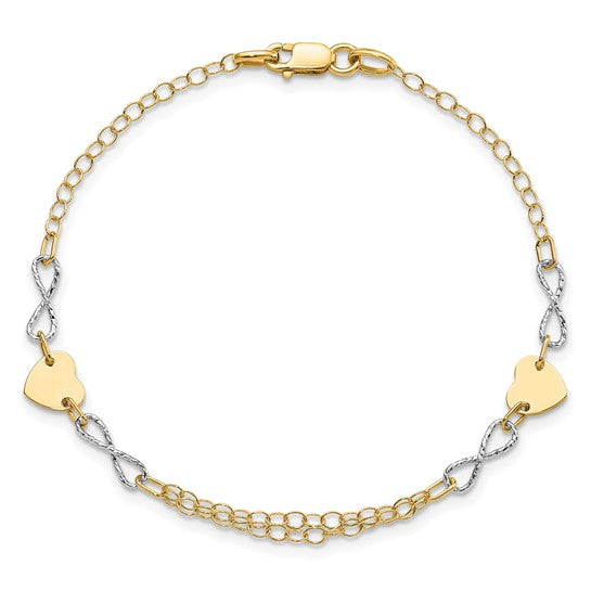 Brazalete de Corazón e Infinito Pulido en Oro Bicolor de 14k