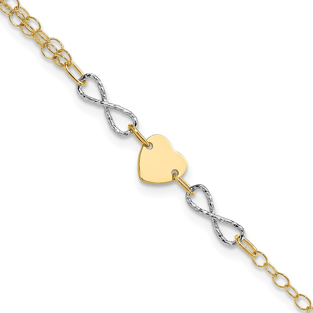 Brazalete de Corazón e Infinito Pulido en Oro Bicolor de 14k