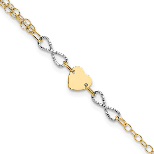 Brazalete de Corazón e Infinito Pulido en Oro Bicolor de 14k