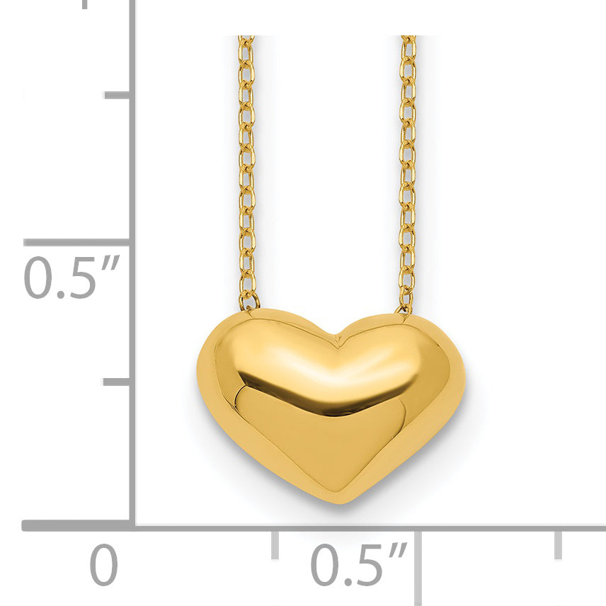 Collar con Colgante de Corazón Pufado Pulido en Oro Amarillo 14K de 18 pulgadas