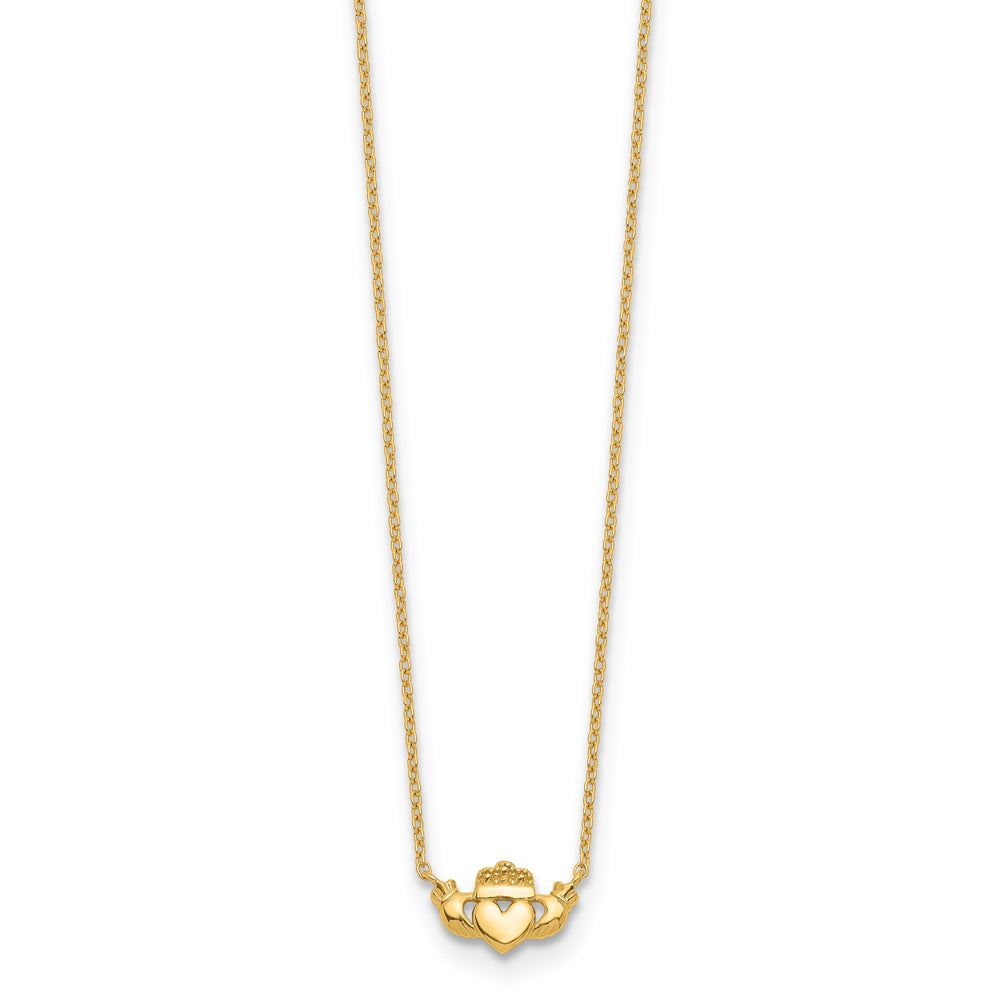 Collar de Oro Amarillo de 14K Pulido con Diseño Claddagh - 17 Pulgadas