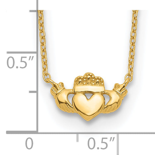 Collar de Oro Amarillo de 14K Pulido con Diseño Claddagh - 17 Pulgadas