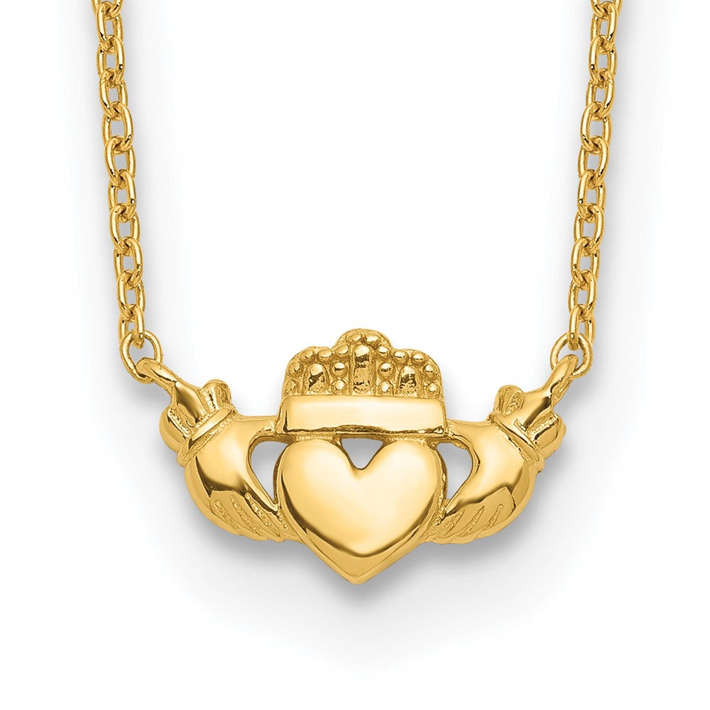 Collar de Oro Amarillo de 14K Pulido con Diseño Claddagh - 17 Pulgadas