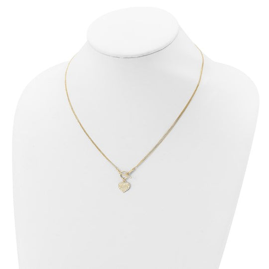 Collar de Oro Amarillo de 14K con Corazón y Cierre Toggle, de 3 Hilos con Corte Diamante