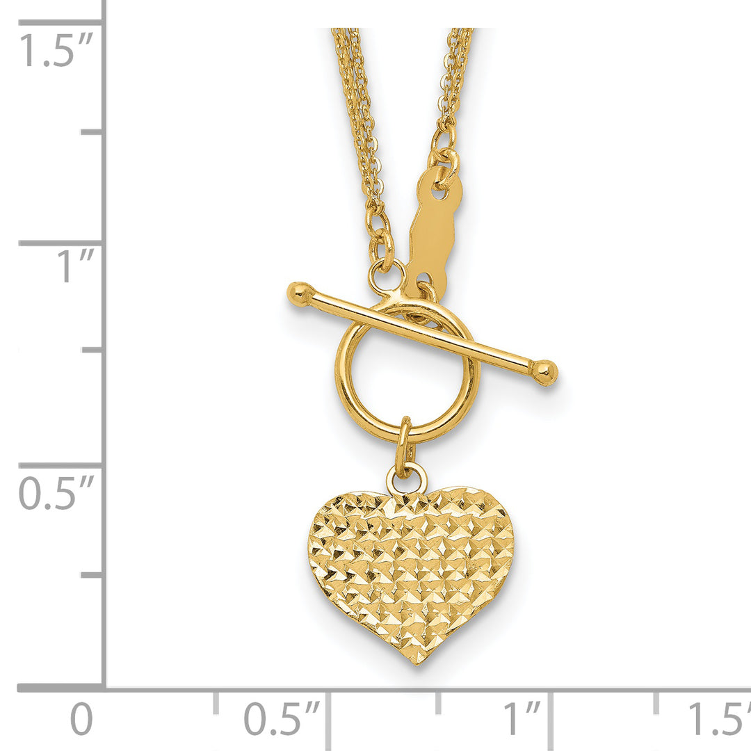 Collar de Oro Amarillo de 14K con Corazón y Cierre Toggle, de 3 Hilos con Corte Diamante