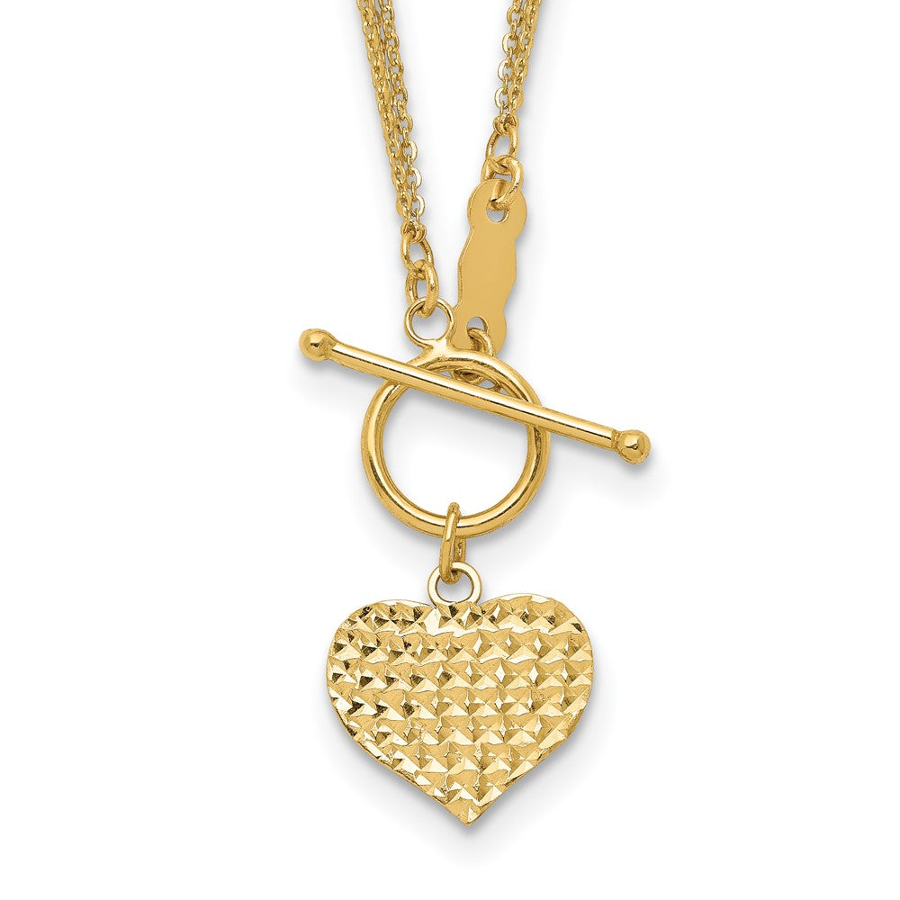 Collar de Oro Amarillo de 14K con Corazón y Cierre Toggle, de 3 Hilos con Corte Diamante