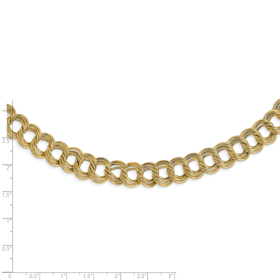 Collar de 14K Oro Amarillo con Eslabón Triple de Fantasía Pulido – 18 Pulgadas