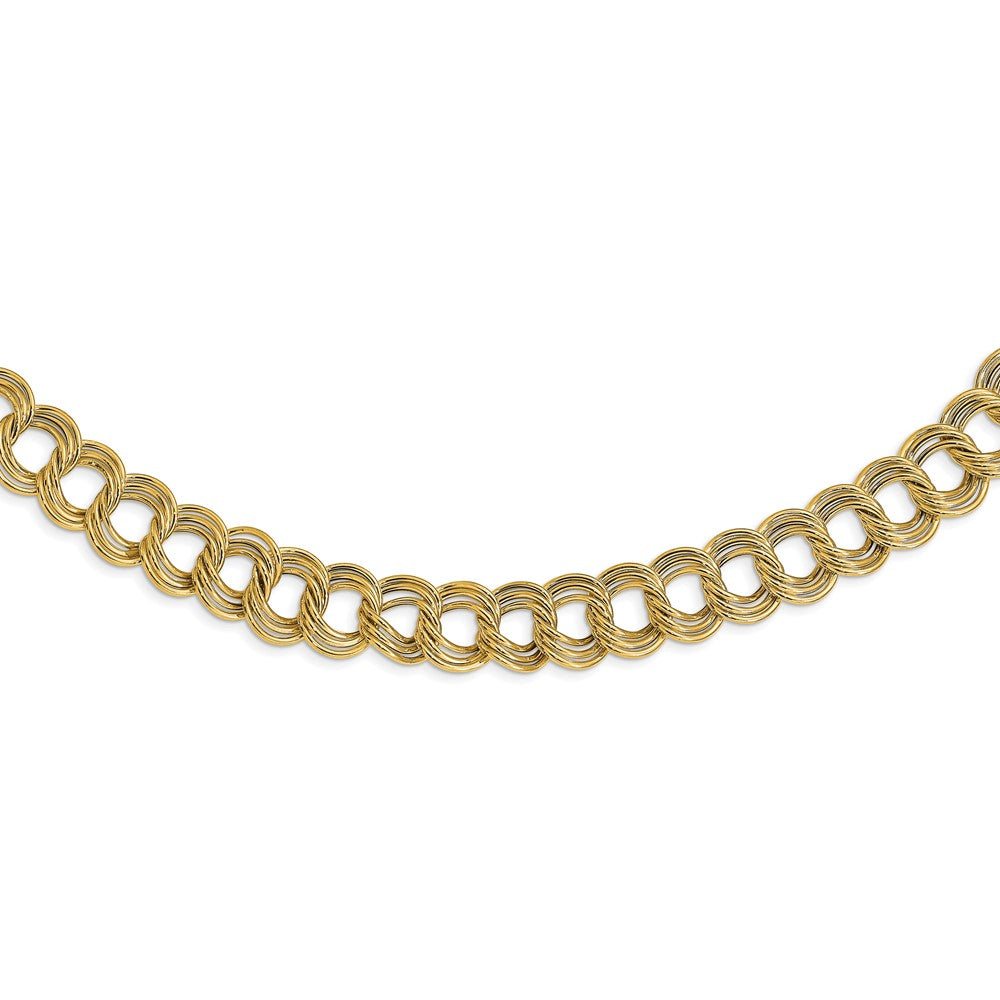 Collar de 14K Oro Amarillo con Eslabón Triple de Fantasía Pulido – 18 Pulgadas