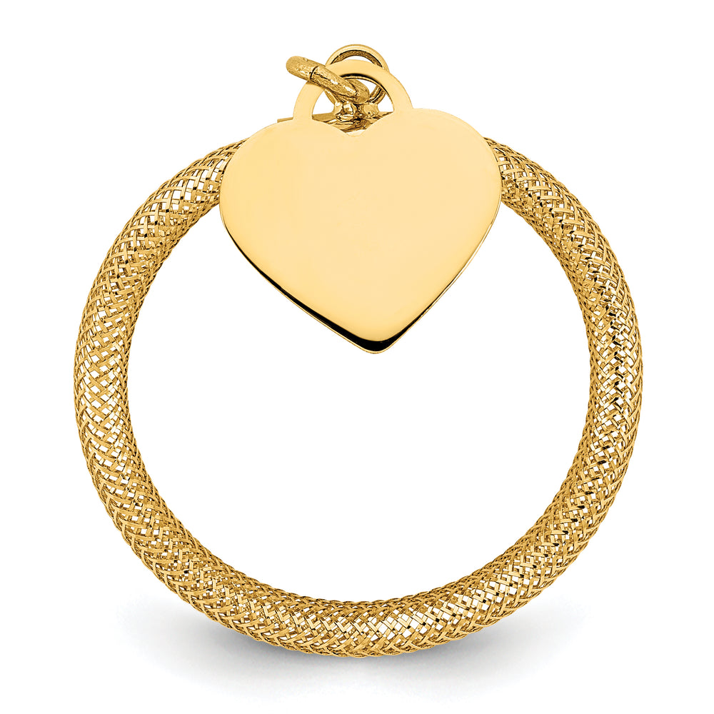 Anillo Corazón con Charm en Malla Trenzada de Oro Amarillo de 14k