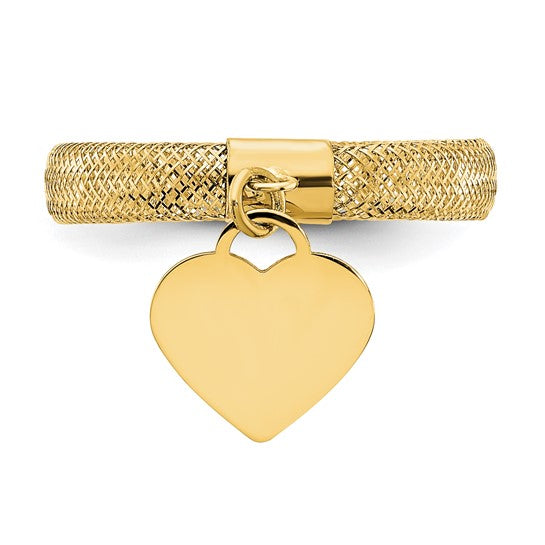 Anillo Corazón con Charm en Malla Trenzada de Oro Amarillo de 14k